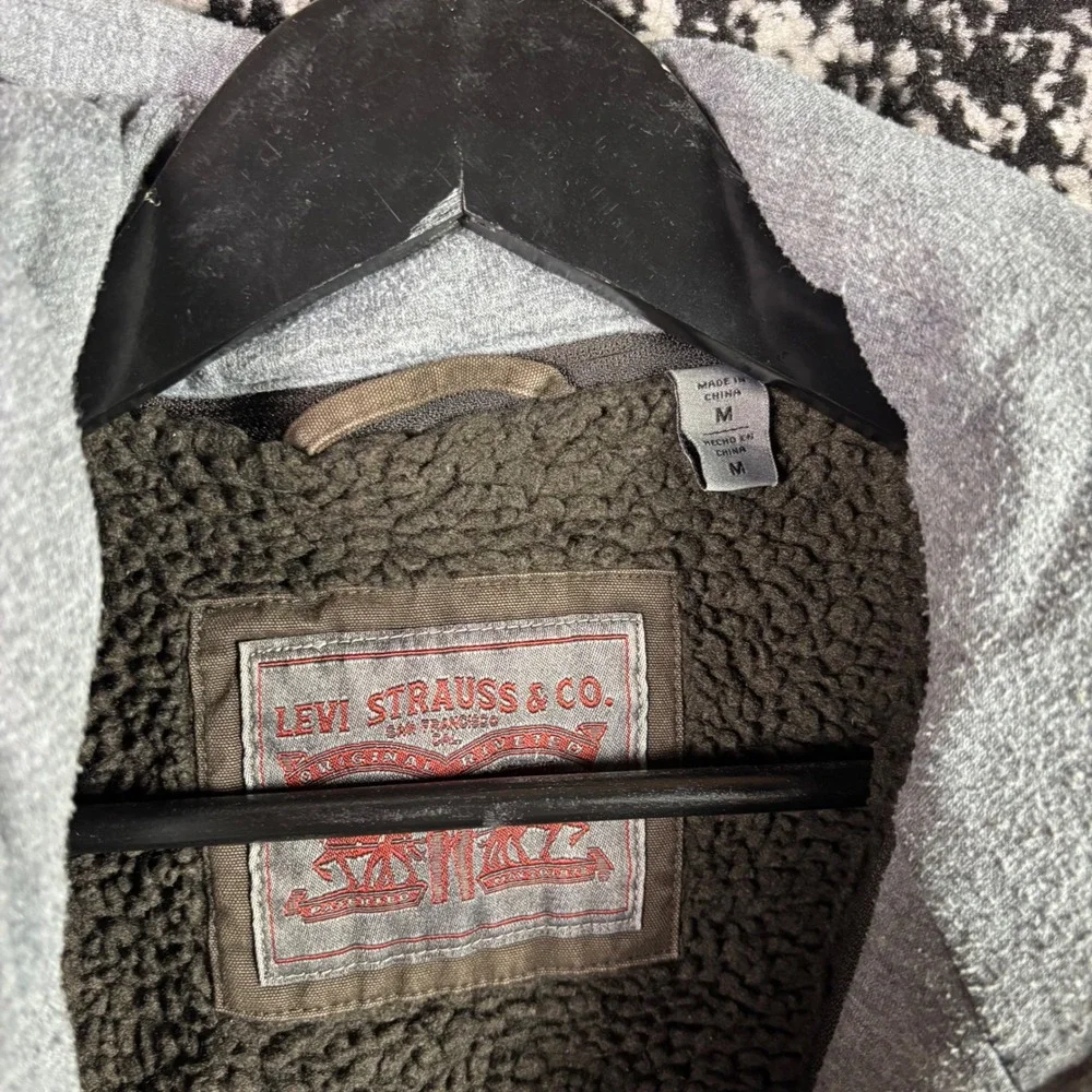 Levis Mens Sherpa Lined Utility Jacket Brown Y2K Grunge Detachable Hood Medium - Picture 4 of 7